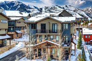Blackstone vacation rental is surrounding by the snowy peaks of Canyons Village at Park City Mountain.