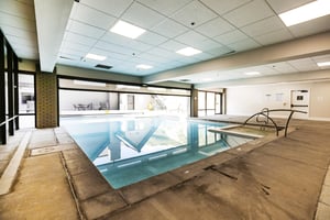 The Resort Plaza common area indooroutdoor yearround pool and hot tub area.