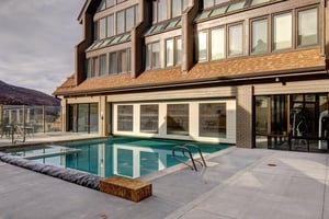 The Resort Plaza indooroutdoor pool with the inside door closed to keep the warmth in.