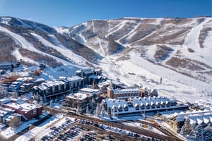 Aerial image of Resort Plaza showing the close proximity to the skiinout access at Park City Mountain Resort.