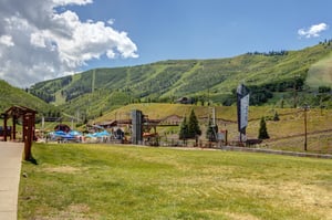 Park City Mountain Resort in the summertime and mountains cloaked in green.