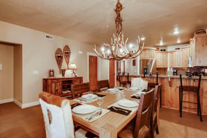 Dining table seating 6 and breakfast bar seating 3