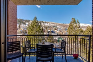 Park Station 133 has a private deck with a small table and four chairs to take in the tre covered mountains.