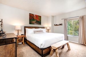 The main suite has a kingsize bed and log furnishings.