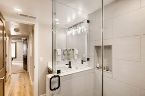 Modern glass and warm finishes