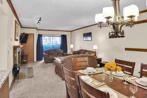 Park Station 214s dining room is open to the living room area.