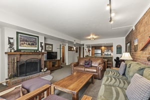 Park Station 121 has a living room with comfortable furnishings and wood burning fireplace.