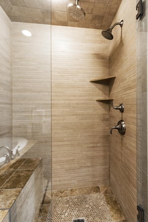 Main bathroom walk in shower with glass door