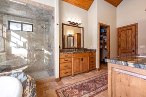 Luxurious bathroom with walk in closet