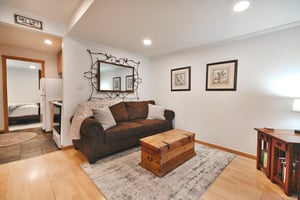 Front room opens up to the kitchen and bedroom area