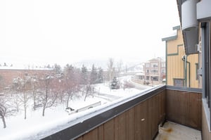 Private patio views of lower Main Street during a classic Park City snowstorm