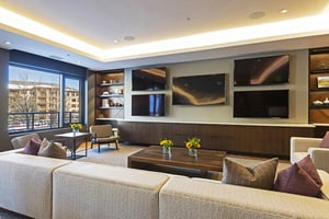 Lift club room with 5 wall mounted flat screen TVs