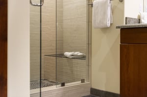 Glass shower in the main bathroom