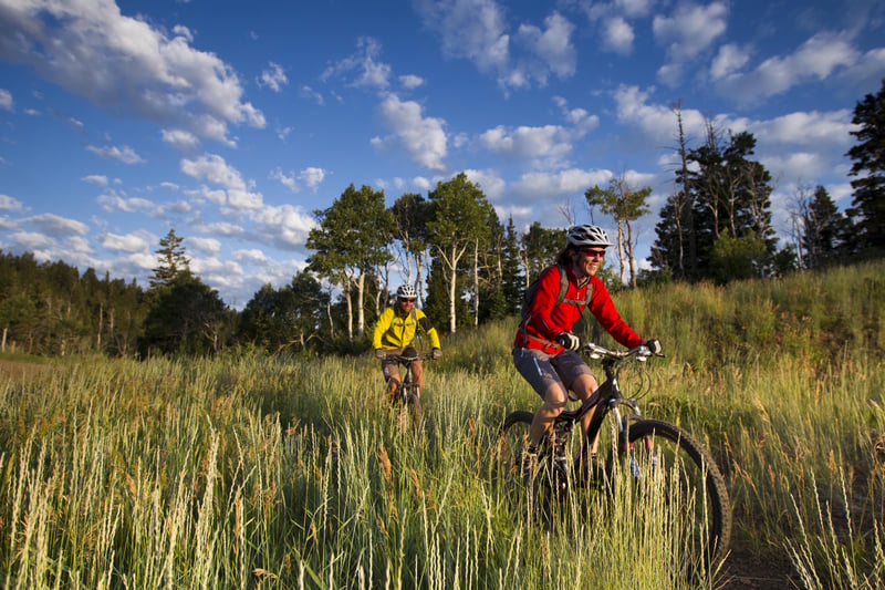 Couple Mountain Biking in Picturesque Mountains