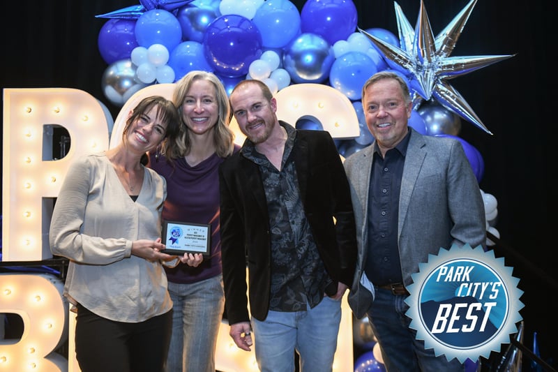 Park City Lodging Wins Park Citys Best Award in 2024 Park City Lodgings General Manager, Heleena Sideris, and team receiving the Park Citys Best Award in 2024