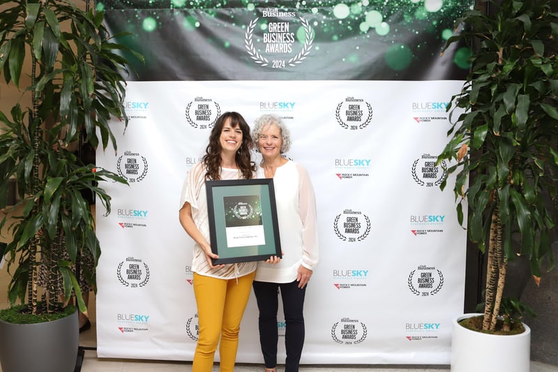 Rhonda and Heleena Sideris accepting the Green Business Leadership award by Utah Business Rhonda and Heleena Sideris accepting the Green Business Leadership award by Utah Business