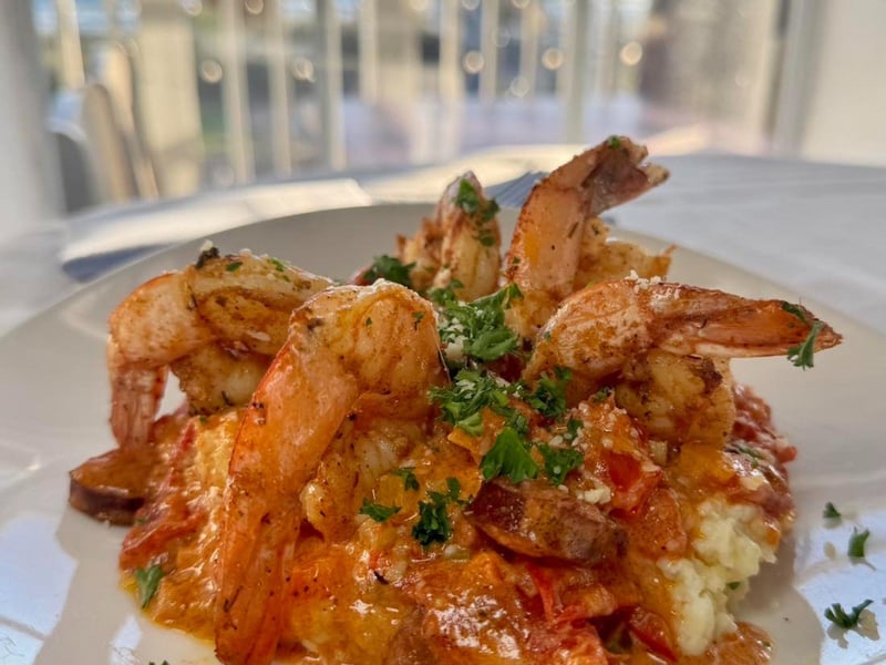 Shrimp n Grits with smoked gouda and andouille sausage