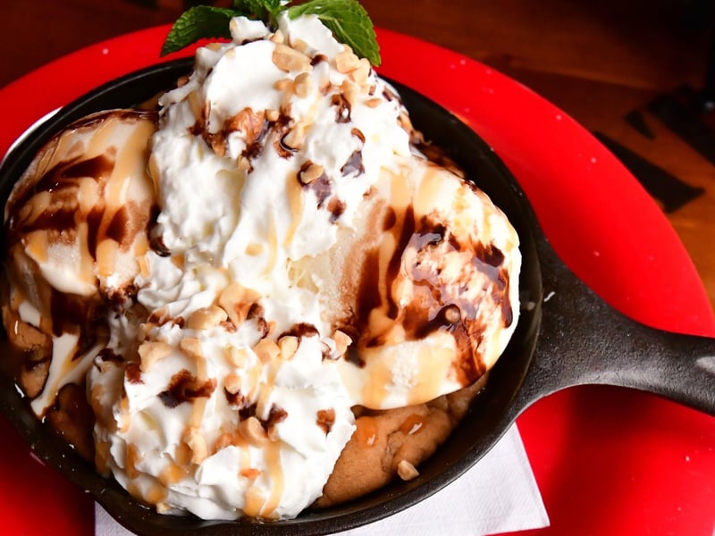 The chocolate chip cookie sundae with vanilla ice cream