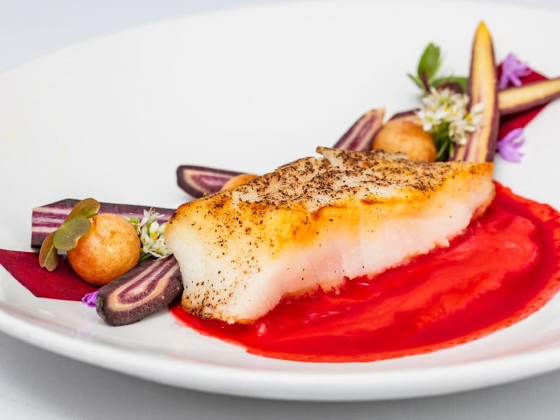 Poached Sea Bass with Yukon potato pearls