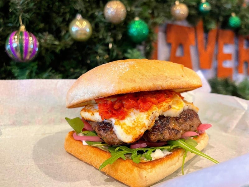 A lamb burger with grilled Halloumi