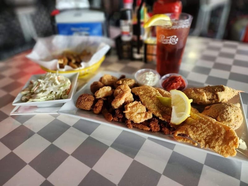 A shrimp and fish basket at Johnny Hustons Grille and Bar in Navarre, Florida