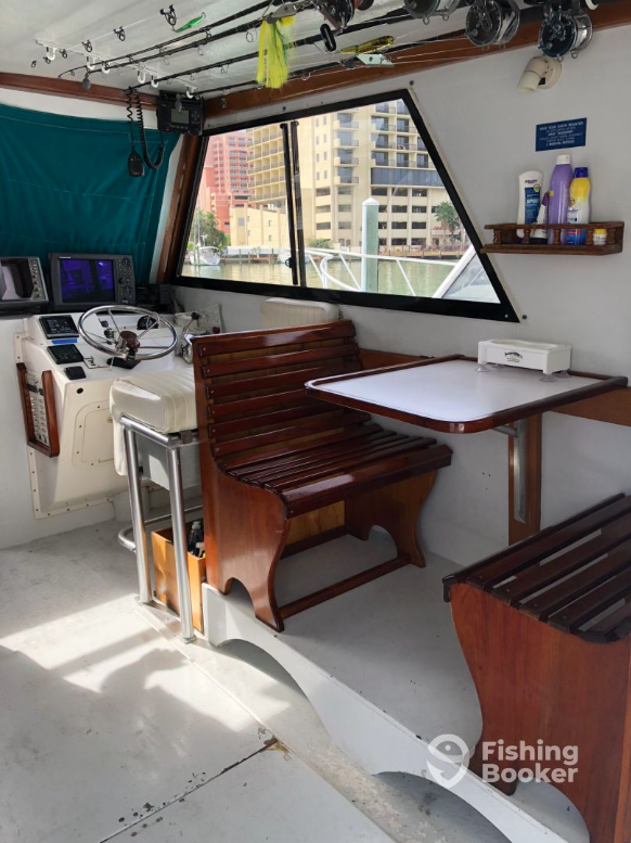 HIGH TIDE Saltwater Charters vessel even features a lunch booth for anglers