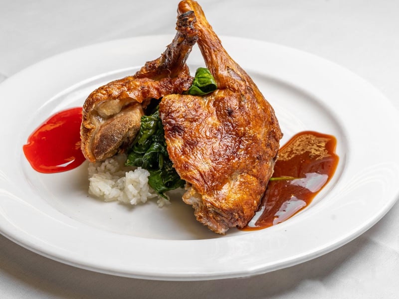 Crispy duck with raspberry and ginger hoisin sauce