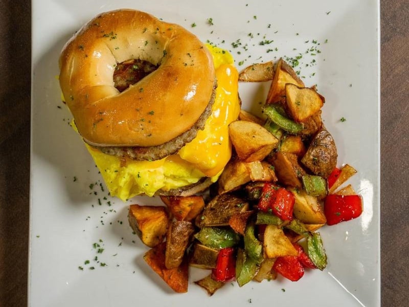 A breakfast sandwich from the Blue Giraffe