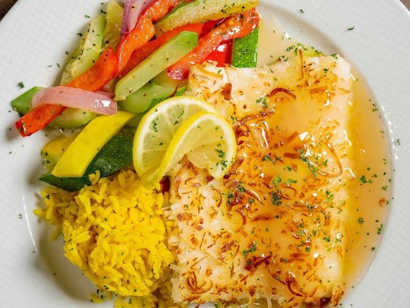 Coconut mahimahi with a pina colada sauce