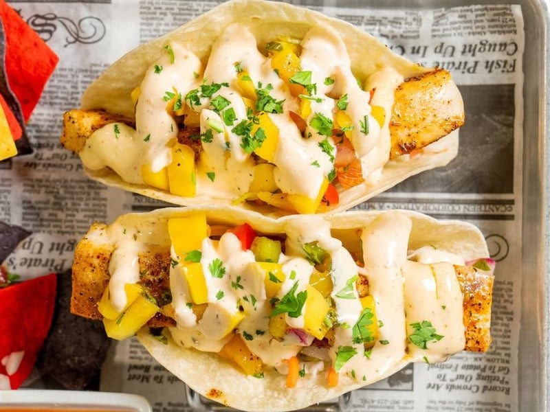 Blue Giraffe fish tacos with mahimahi