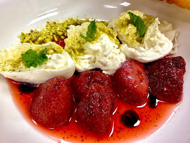 Buratta with roasted strawberries from Cielo