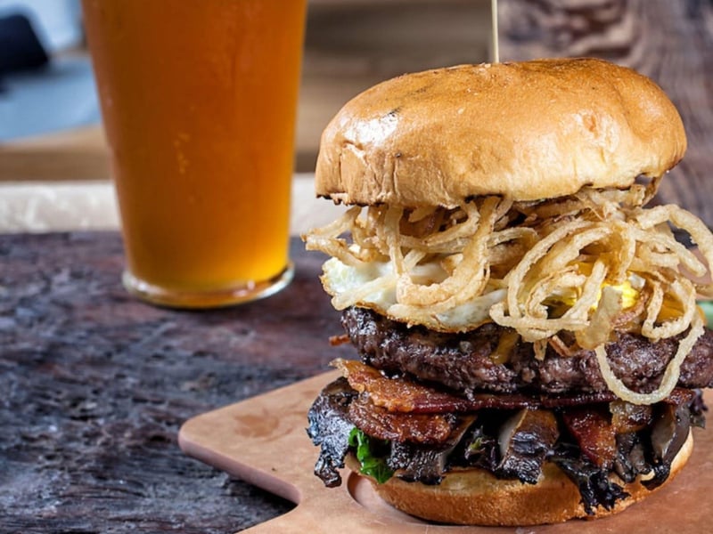 The Nooner burger with fries