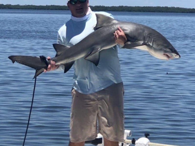 An angler showing off his shark