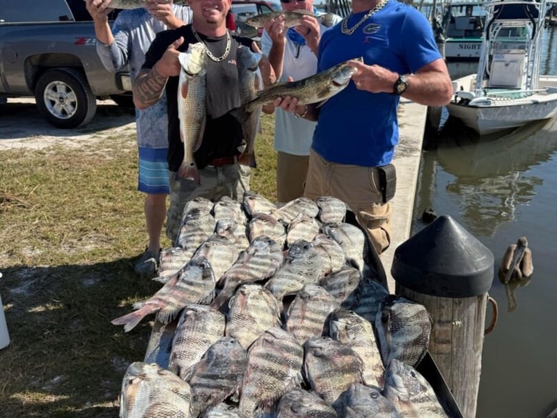 Anglers with their catches on the dock