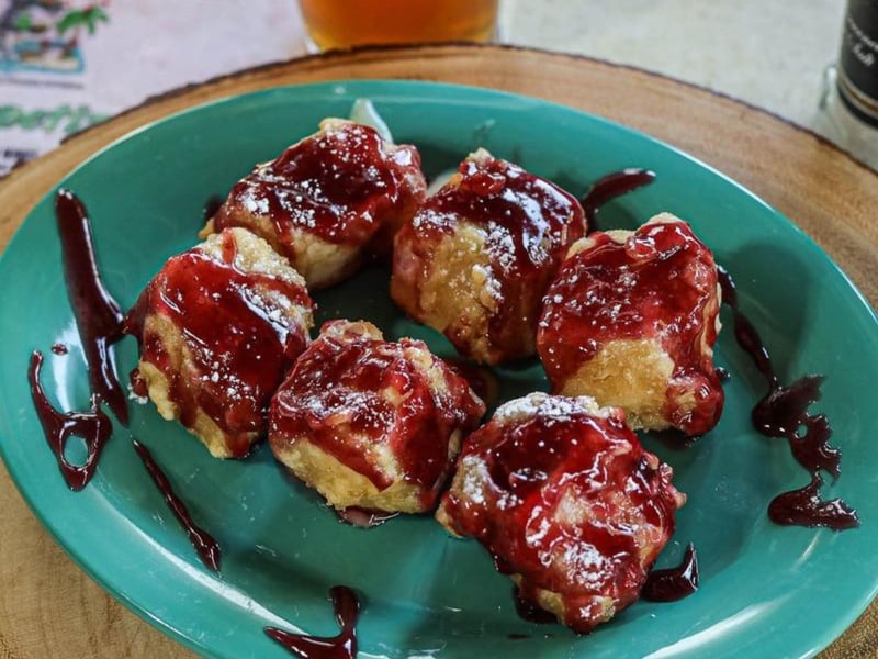 Fried brie with raspberry melba sauce