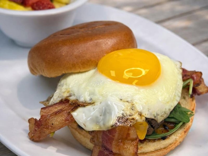 A brunch burger at Mangos Dockside Bistro