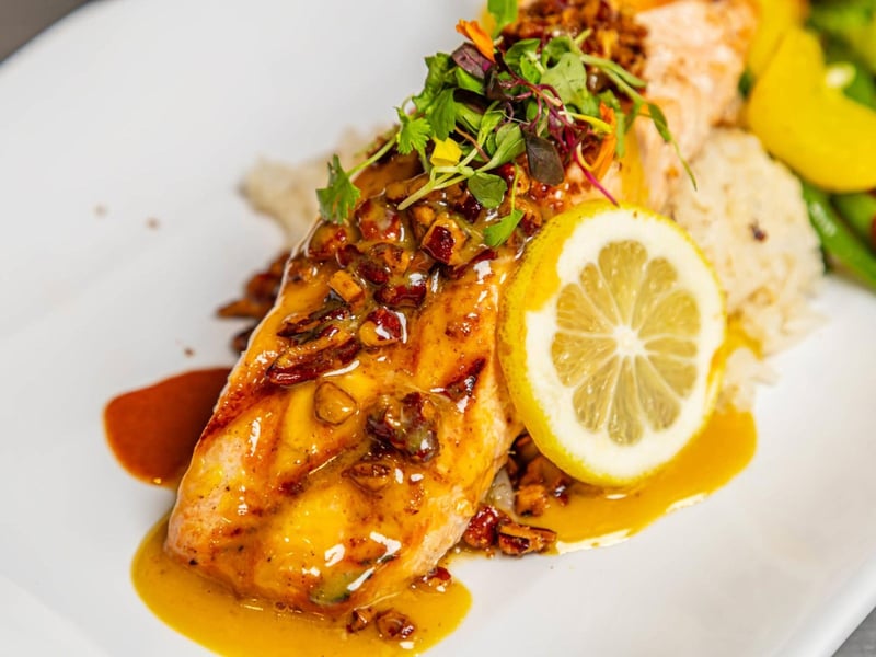 Carmelized pecan Atlantic salmon