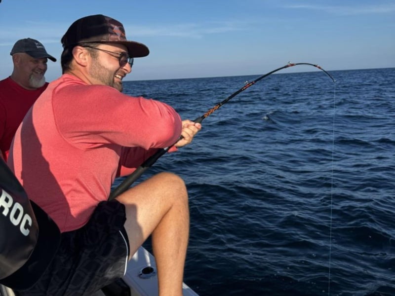 A guest fishing with Unorthadox Charters in Panama City Beach, Florida