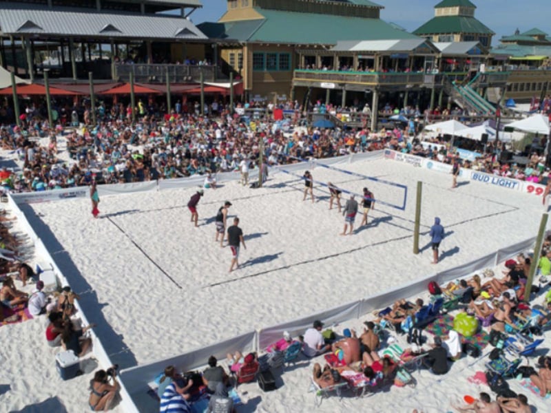 Outdoor volleyball courts at Fudpuckers Beachside Bar and Grill