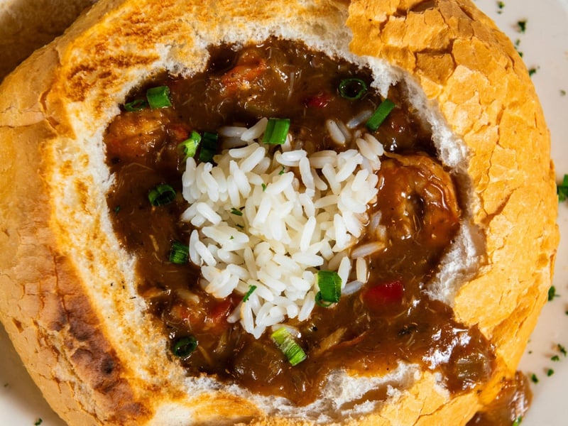 Gumbo in a bread bowl in Gulf Shores, Alabama