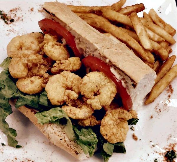 fried shrimp po boy sandwich at Little New Orleans restaurant in Orange Beach