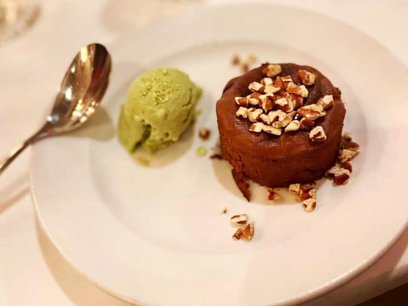 A chocolate cake and ice cream from The Global Grill