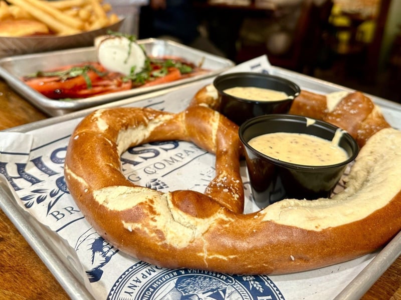 A large soft pretzel at History Class Brewing Company in Panama City, Florida