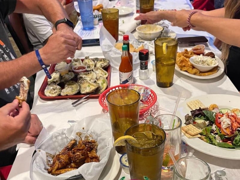 A table with food at Billys Oyster Bar and Crab House