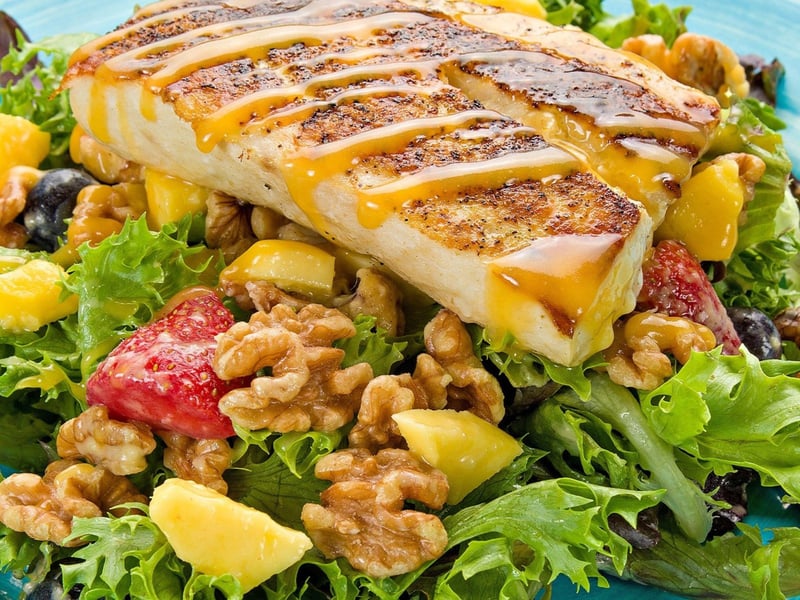 The mango mahi salad at Sharkys Seafood Restaurant