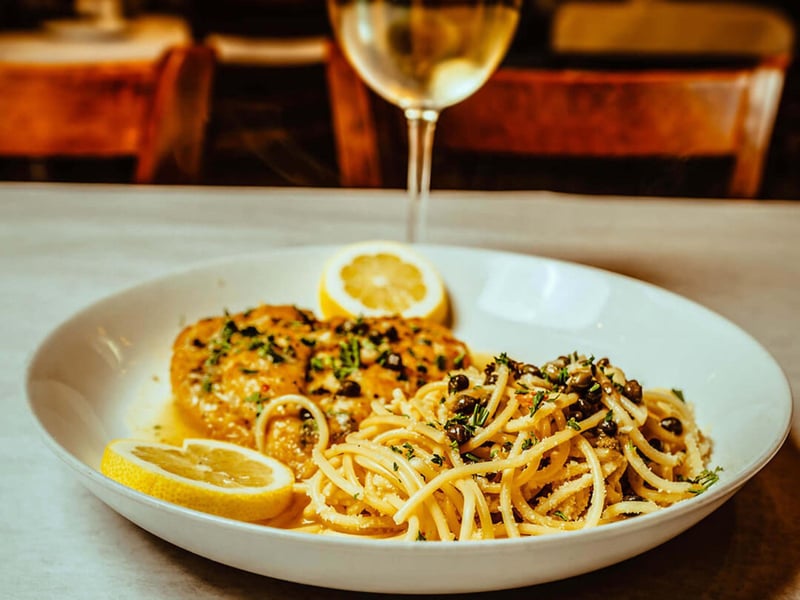 Chicken picatta with fresh pasta at Alis Bistro