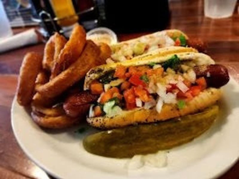 The Chicago Dog Platter with onion rings
