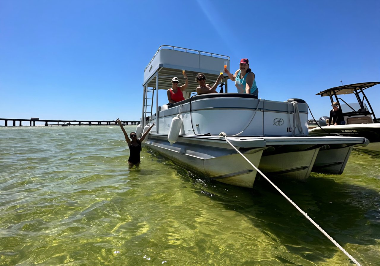 pontoon boat at crab island