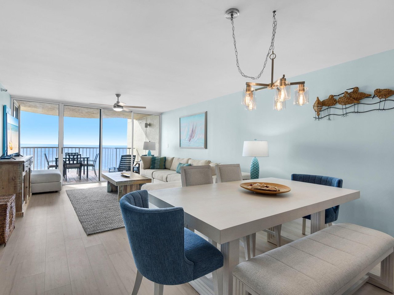 Relax in your bright, coastalinspired living space where ocean blues meet modern comfort, complete with stunning sea views from your private balcony.