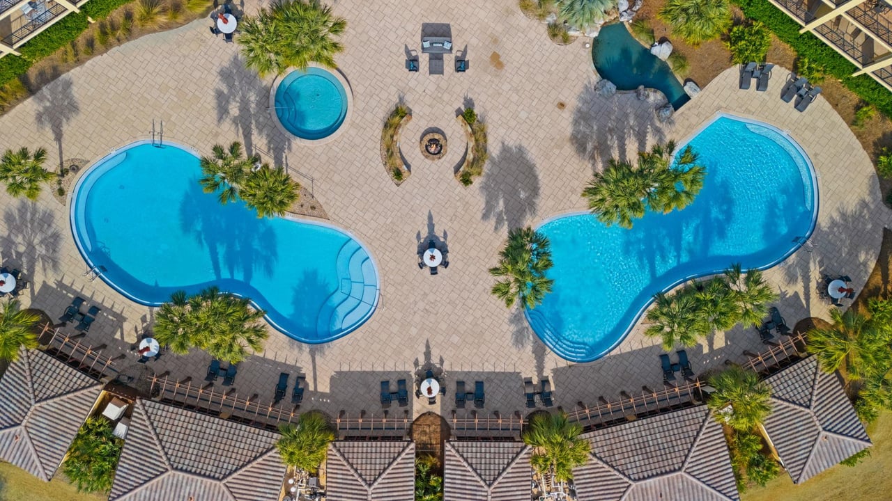 Overview of Two of the Three Pools and Spa Area